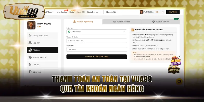 Thanh toán an toàn tại VUA99 qua tài khoản ngân hàng
